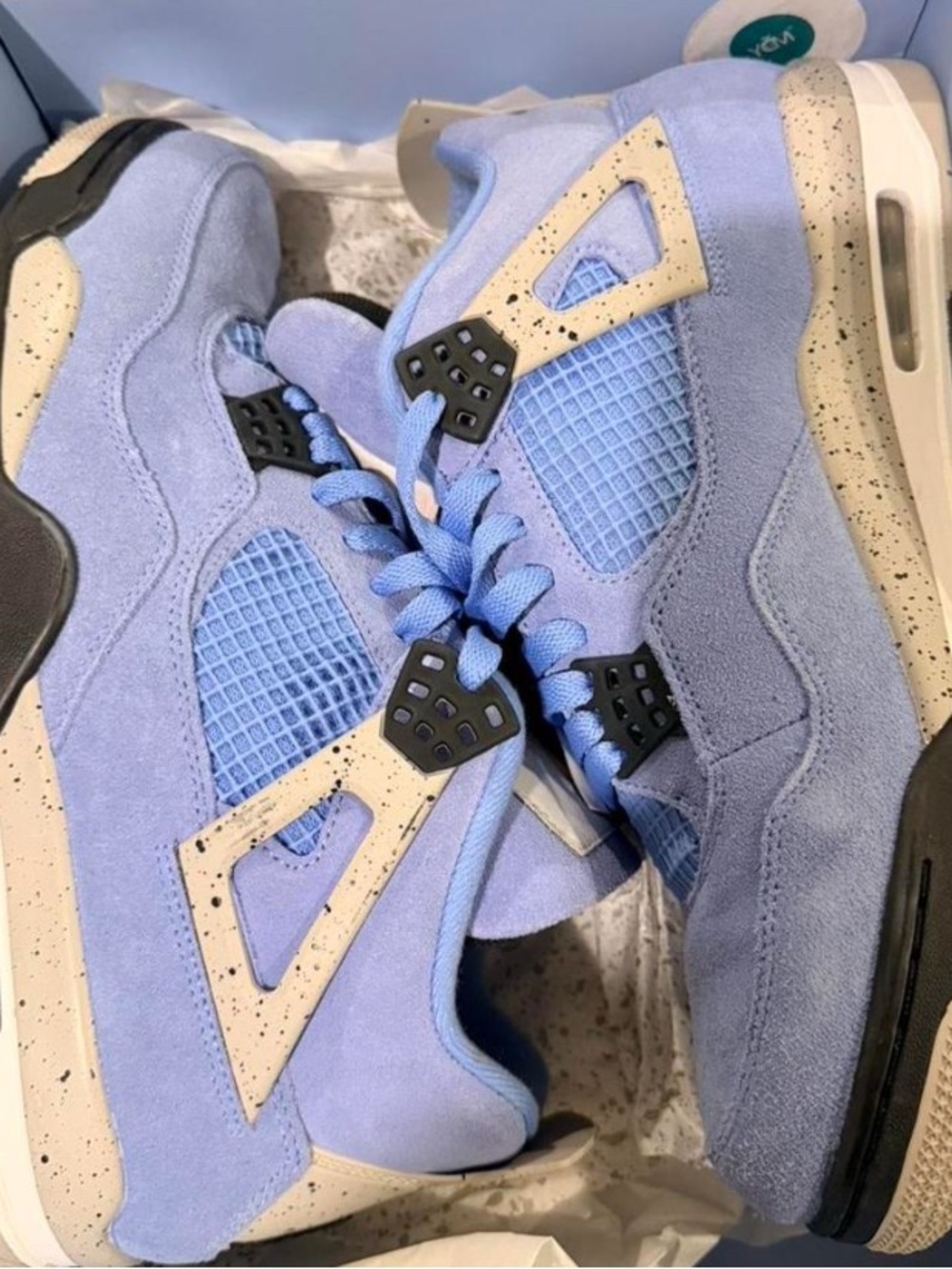 Size 11 - Jordan 4 Retro Black Tech Grey University Blue White 2021 DAMAGED BOX